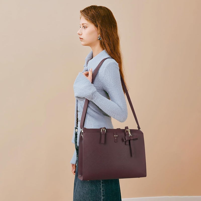 Keyli 4pc Sets Laptop Bag for Women Large Leather Laptop Briefcase with USB Charging Port Computer Shoulder tote Bags Purse - Image 4